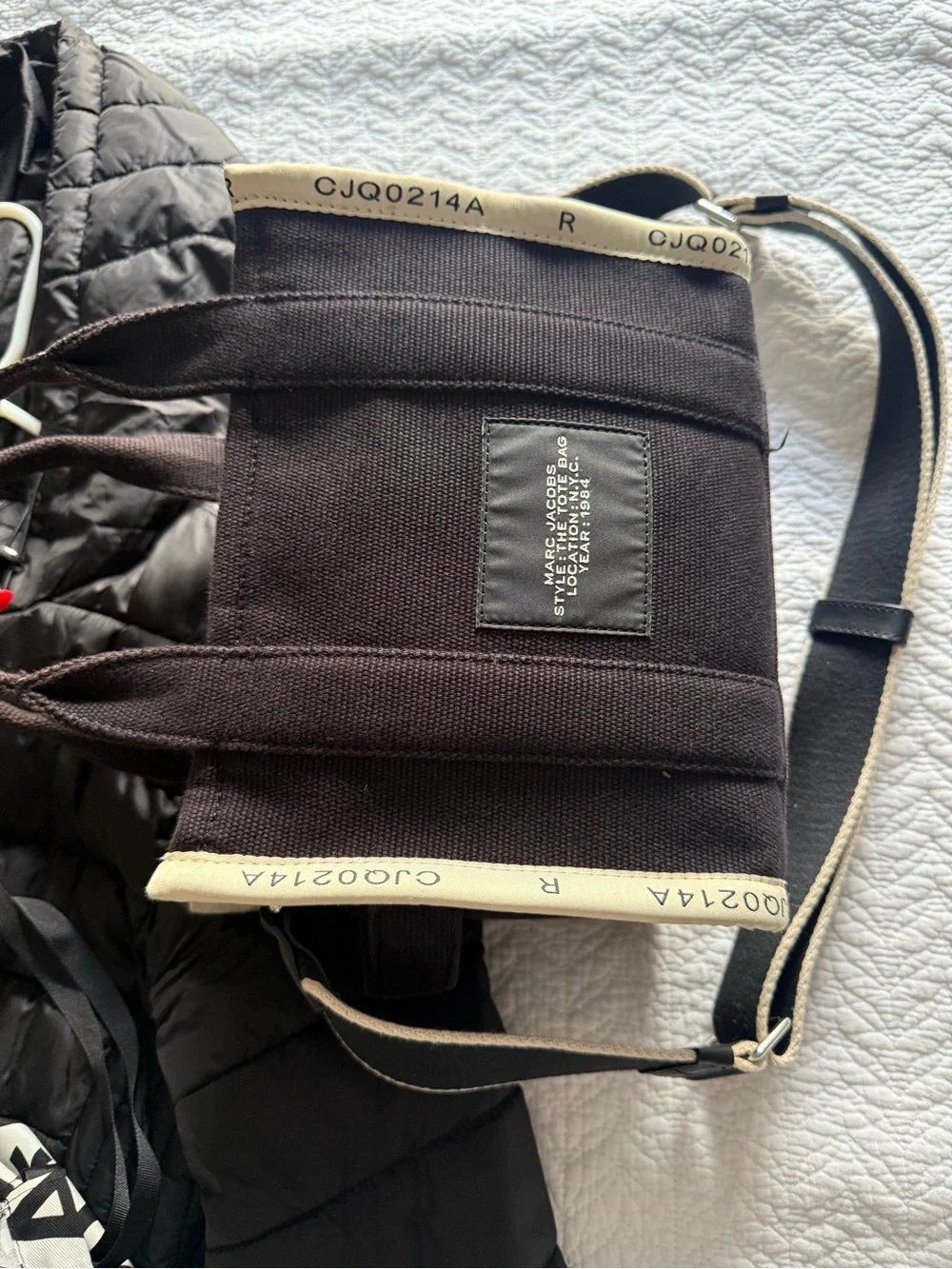 Marc Jacobs Black Canvas 'The Tote Bag' with White Trim